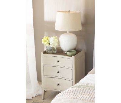 Block & Chisel wooden bedside table with rattan top shelf
