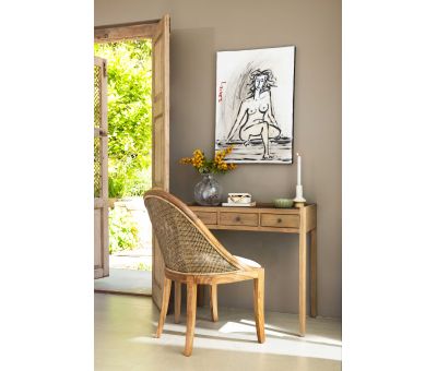 writing desk or vanity desk with weaved top