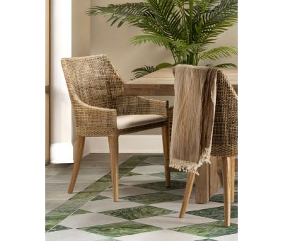 Natural colour cane dining chair with wooden legs villa collection 