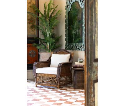 Block and chisel cane armchair with back and seat cushions 