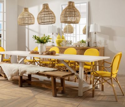 Yellow and white parisian french cafe armchair