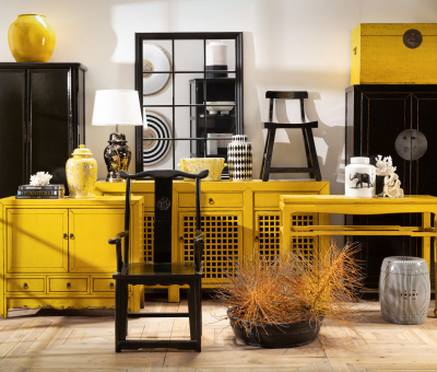yellow lacquered storage kist