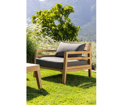 Block & Chisel outdoor teak armchair with grey cushions