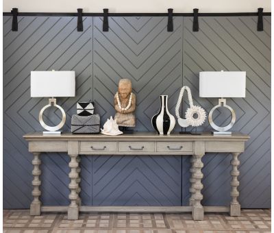 metal chrome base lamp with white shade