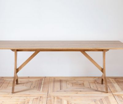 block and chisel whittaker trestle dining table in old oak