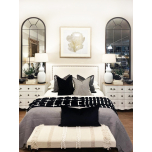 Bethal Headboard in white with rubber wood frame and nail head trim 