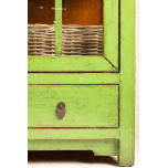 Lime green display cabinet with glass doors