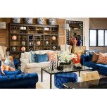 Round deep buttoned ottoman in velvet