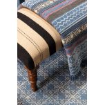 blue and red printed rug with fringe 