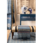 blue and red printed rug with fringe 