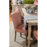 blush velvet dining chair with oak legs