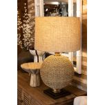 natural rope round lamp base with linen shade 