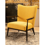 Mustard upholstered armchair with dark wooden frame 