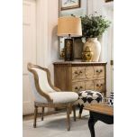 French chair with wooden frame and linen upholstery 