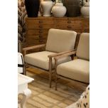 Linen arm chair with oak frame 