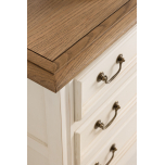 FPS 3 drawer bedside pedestal in antique white and weathered oak finish.