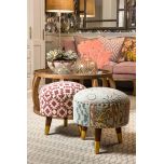 red and white round footstool