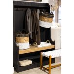 Block & Chisel matt black coat stand with weathered oak seat