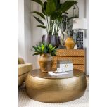 Metal drum coffee table antique brass