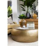 Metal drum coffee table antique brass