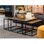Nesting coffee tables metal with antique brass tops