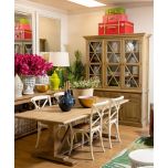 Oak display cabinet with 3 glass doors and drawers