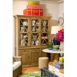 Oak display cabinet with 3 glass doors and drawers