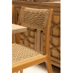 outdoor chair with synthetic rope and teak frame