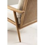 modern armchair with rattan back and linen seat and back cushion