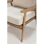 modern armchair with rattan back and linen seat and back cushion