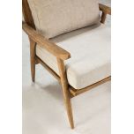 modern armchair with rattan back and linen seat and back cushion