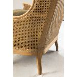 French style wingback chair with rattan detail