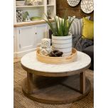 round oak coffee table with marble top 