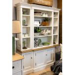 Ecs breakfront bookcase in antique white and weathered oak