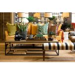 Block & Chisel rectangular weathered oak coffee table with black wrought iron base