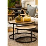 Block & Chisel round reclaimed wood nesting tables with iron base