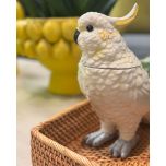 white ceramic white parrot with removeable lid