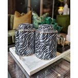 Black and white zebra stripe ceramic jar with lid