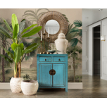 Turquoise lacquered Chinese cabinet 2 door 2 drawer