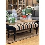 stripe upholstered ottoman with turned legs