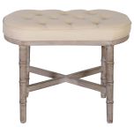 Block & Chisel cream linen upholstered bedend with rubber wood legs