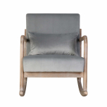 grey velvet rocking chair with wooden frame 