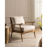 modern armchair with rattan back and linen seat and back cushion