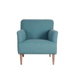 Upholstered armchair with wooden legs teal