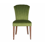 green velvet upholstered dining chair with oak legs