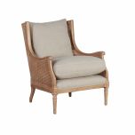 French style wingback chair with rattan detail 