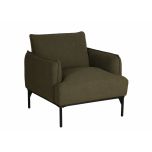 Dark green upholstered armchair with metal legs