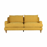 mission sofa in buttercup mustard fabric with wooden legs