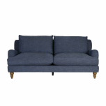 3 seater grey upholstered sofa with oak wooden legs.