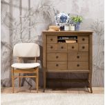 Block & Chisel beige linen upholstered dining chair with oak wood legs